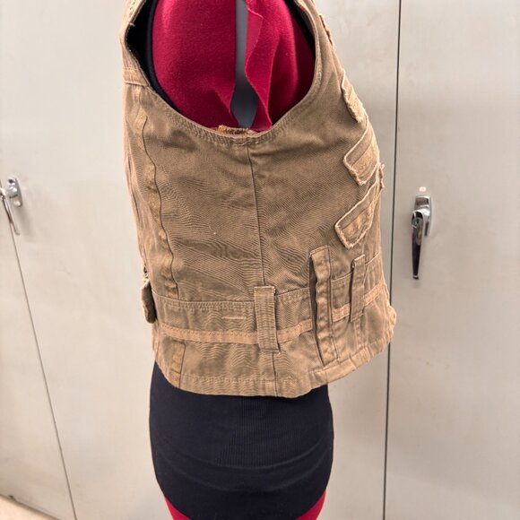 Khaki Utilitarian Army Military Look Vest by Nitrogen Size S Distressed - Picture 10 of 15